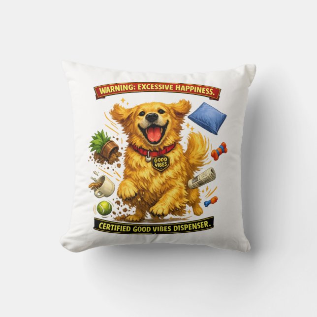 Coussin Mode Chaos Golden Retriever Activé  (Recto)