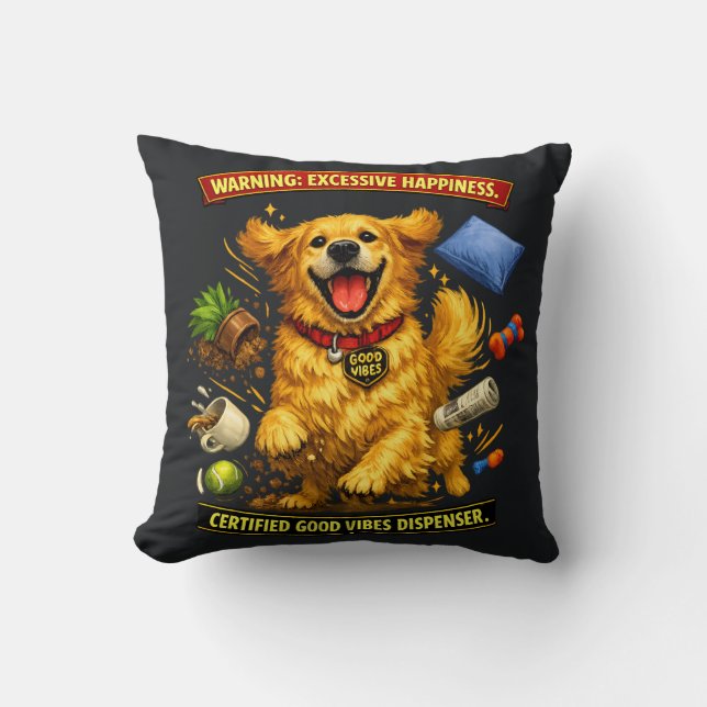 Coussin Mode Chaos Golden Retriever Activé  (Recto)