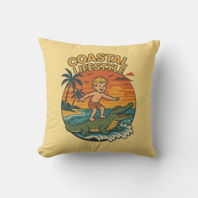 Coussin Mode de vie côtier Alligator Surf | Plage Rétro (Recto)