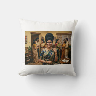 Coussin Mode indienne rétro des années 1970 et coiffure bo