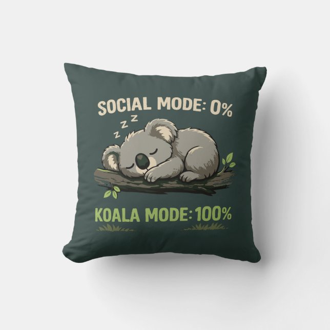 Coussin Mode Koala Introvert Drôle (Recto)