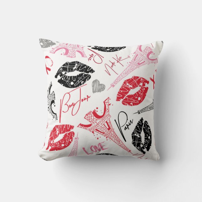 Coussin Mode Paris, calligraphie motif Tour Eiffel. (Recto)