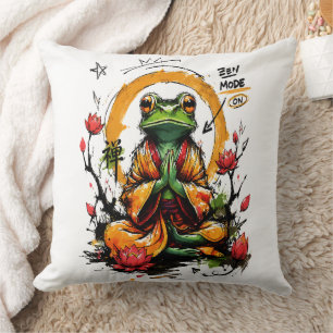Coussin Mode Zen Activé Moine Grenouille Méditant