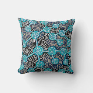 Coussin Modèle abstrait moderne de lignes de vie bleues