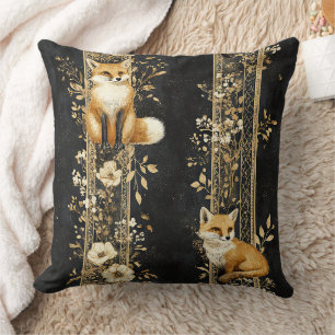 Coussin Modèle botanique victorien du renard à l'or noir