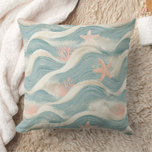 Coussin Modèle Cottage de plage Vagues Bleues Étoiles de m