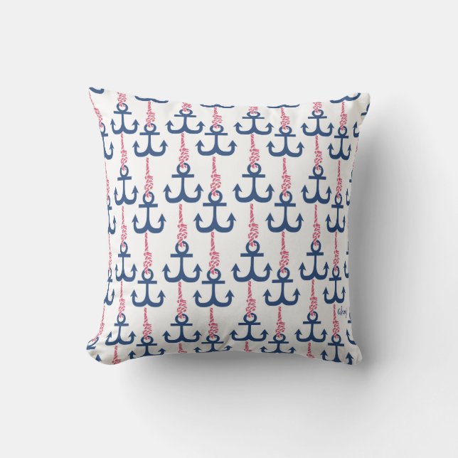 Coussin Modèle d'ancre vintage Ahoy. (Recto)