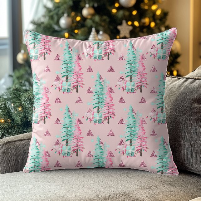 Coussin Modèle d'arbre de Noël rose joli (Créateur téléchargé)