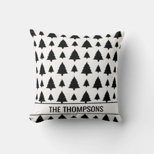 Coussin Modèle d'arbre de Noël sapin noir et blanc avec te