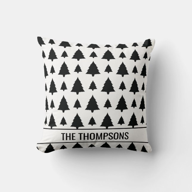 Coussin Modèle d'arbre de Noël sapin noir et blanc avec te (Recto)