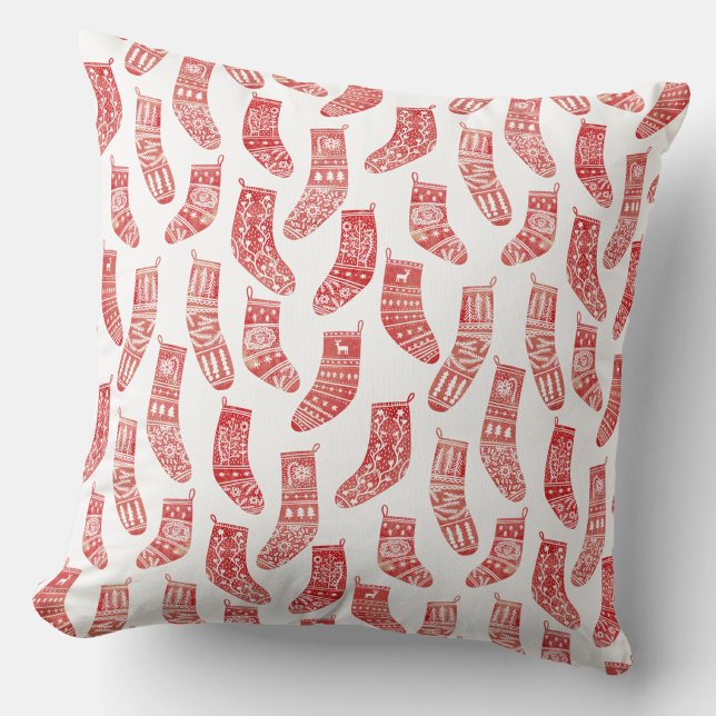 Coussin Modèle de bas de Noël norvégiens (Nordic Scandinavian stockings festive throw pillow)