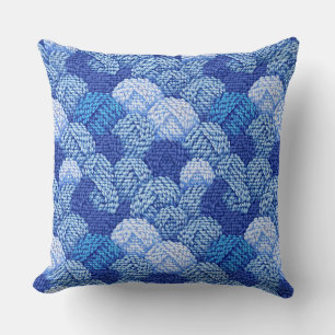 Coussin modèle de boule de laine bleue