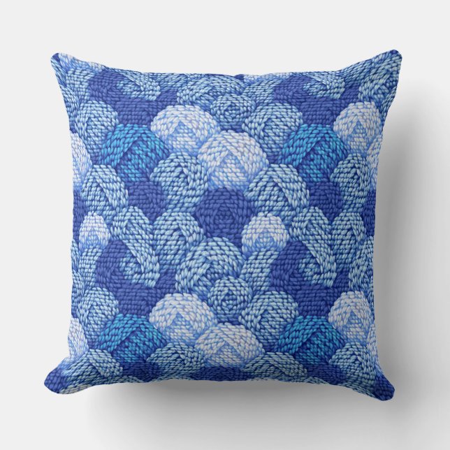 Coussin modèle de boule de laine bleue (Recto)