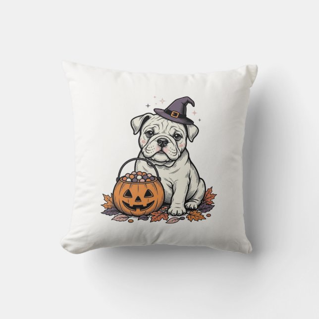 Coussin Modèle de citrouille Bulldog Halloween gravé vinta (Recto)