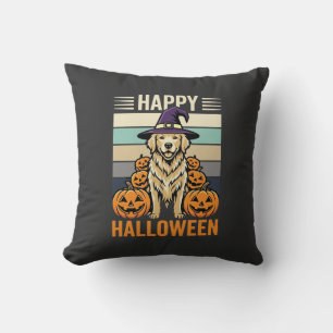 Coussin Modèle de citrouille vintage Halloween Golden Retr