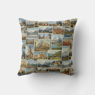 Coussin Modèle de collage de carte postale européenne d'au