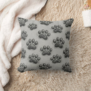 Coussin Modèle de croquis d'empreinte de patte minimaliste