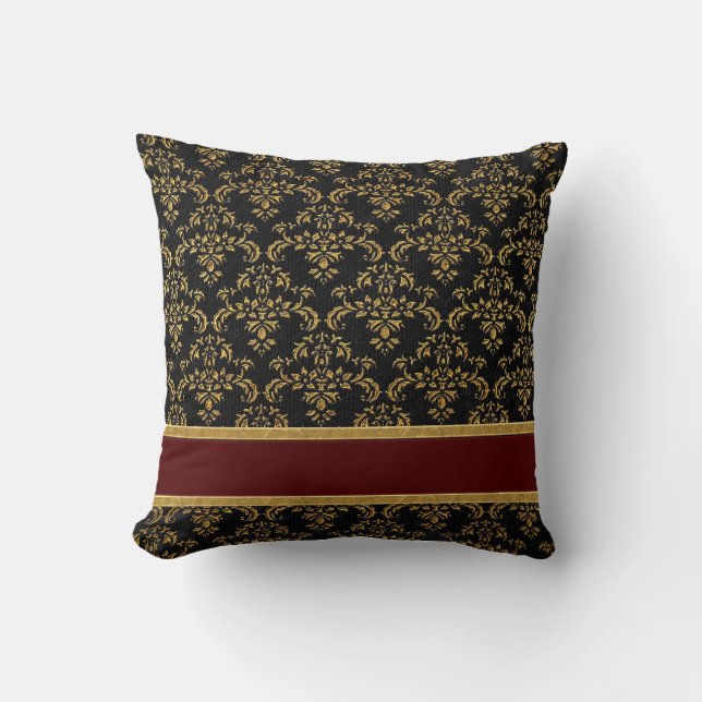 Coussin Modèle de Damas Gold & Black (Recto)