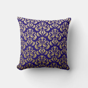 Coussin Modèle de Damas violet profond et d'huile d'or