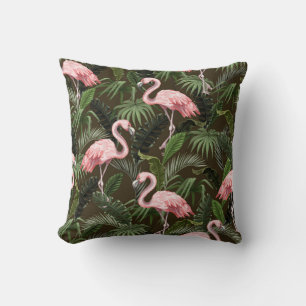 Coussin Modèle de flamingo tropical : Feuilles Vintages