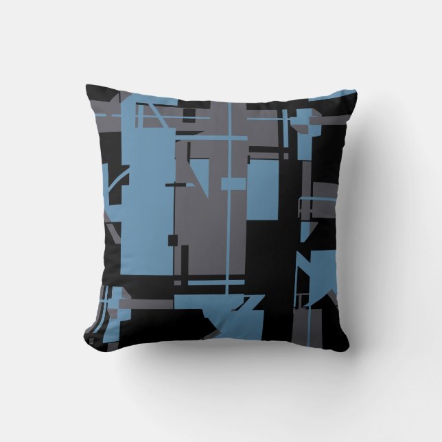Coussin Modèle de formes géométriques en bleu ardoise noir (Recto)