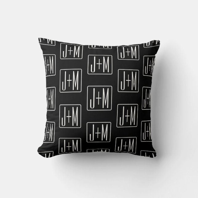 Coussin Modèle de Initiales de Mariage Moderne | Noir & Bl (Recto)