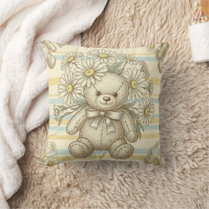 Coussin Modèle de jardin de marguerites à l'ours en peluch