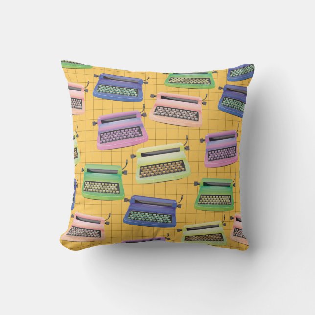 Coussin Modèle de machines à écrire dessin animé. (Recto)