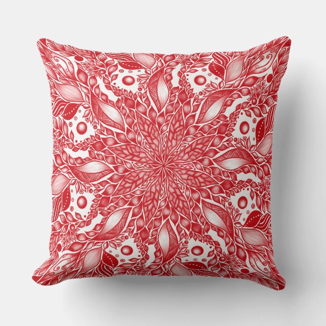 Coussin Modèle de mandala à feuilles rouges (Recto)