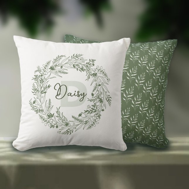 Coussin Modèle de monogramme D inspiré de la nature (Créateur téléchargé)