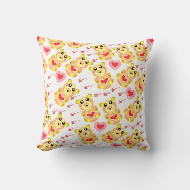 Coussin Modèle de nurserie Ourson Cœur Sucré (Recto)