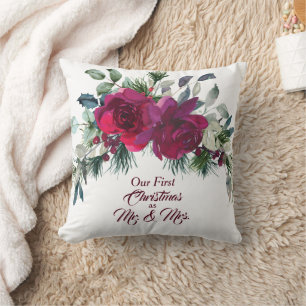 Coussin Modèle de photo pour le premier Noël avec des rose