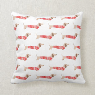 Coussin Modèle de pull de Noël rouge moche teckel