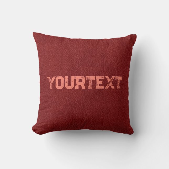Coussin Modèle de texte en détresse cuir marron rouge (Recto)