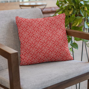 Coussin Modèle de tricot Flocons de neige rouge et blanc d