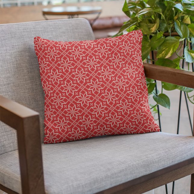 Coussin Modèle de tricot Flocons de neige rouge et blanc d (Créateur téléchargé)