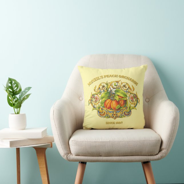 Coussin Modèle d'étiquette de verger de pêches de l'ère vi (Chaise)