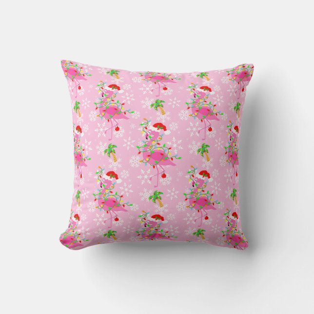 Coussin Modèle Flamingo rose de Noël (Recto)
