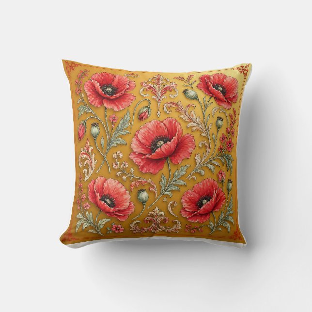 Coussin Modèle fleur de pavot doré (Recto)