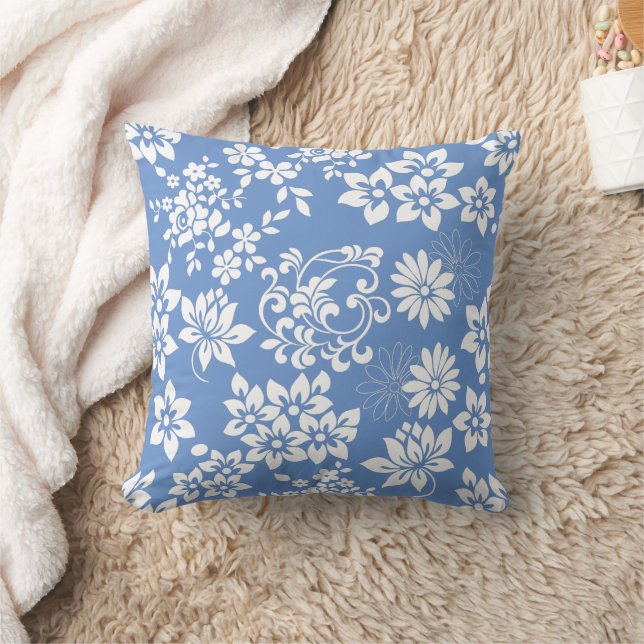 Coussin Modèle floral.b L Bleu BG (Couverture)
