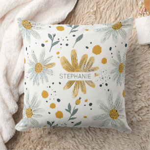 Coussin Modèle floral blanc et jaune