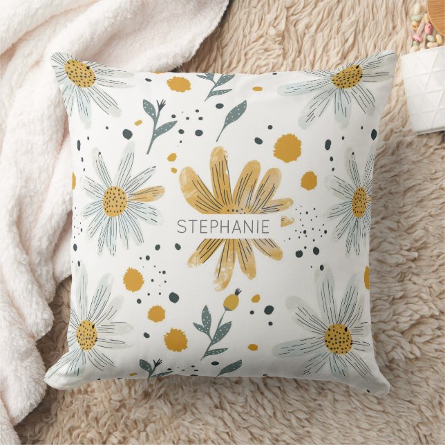 Coussin Modèle floral blanc et jaune (Couverture)