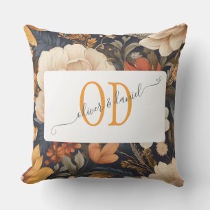 Coussin Modèle floral Boho vintage avec des noms et un mon