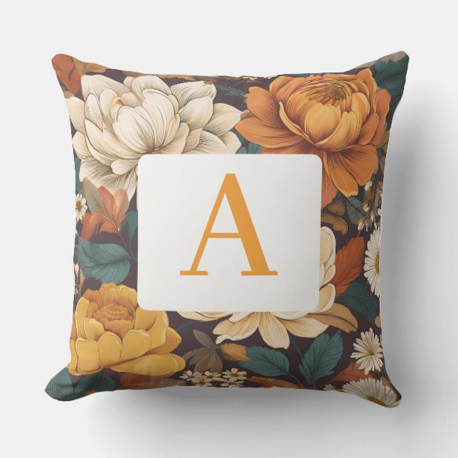 Coussin Modèle floral Boho vintage avec Monogramme (Recto)
