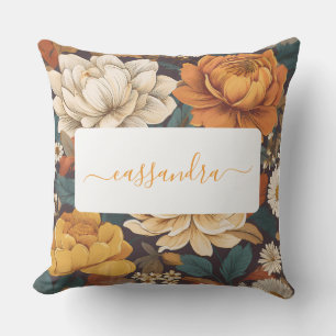 Coussin Modèle floral Boho vintage avec nom