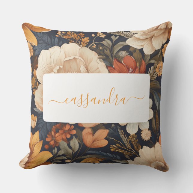 Coussin Modèle floral Boho vintage avec nom (Recto)
