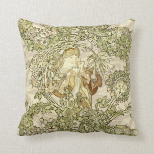 Coussin Modèle floral de femme Art Nouveau vintage par Muc
