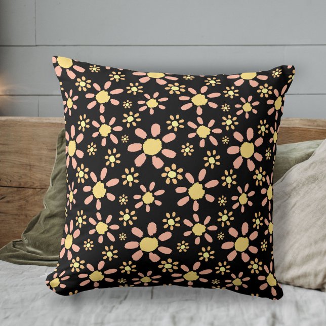 Coussin Modèle floral élégant sur noir (Créateur téléchargé)