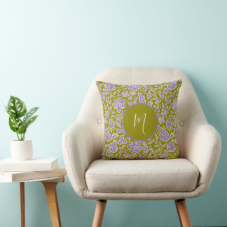Coussin Modèle floral Folk vintage avec Monogramme