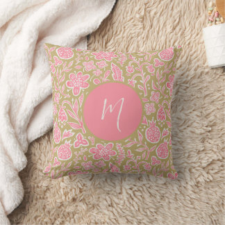 Coussin Modèle floral Folk vintage avec Monogramme